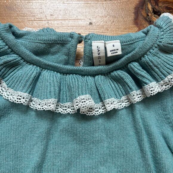 Janie and Jack teal blue knit ruffle collar long sleeve sweater SIZE 6 - Picture 2 of 5